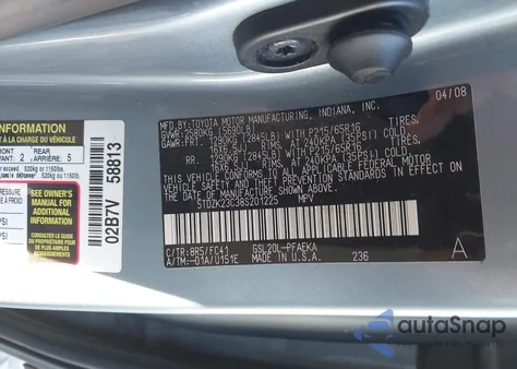 2008 Toyota Sienna Le из США, поврежденный, VIN 5TDZK23C38S201225